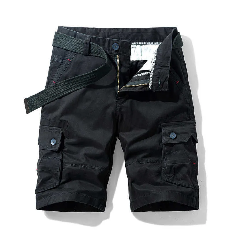 Oiata Mannen Zomer Casual Vintage Klassieke Zakken Losse Fit Cargo Shorts Uitloper Mode Twill 100% Katoen 210714