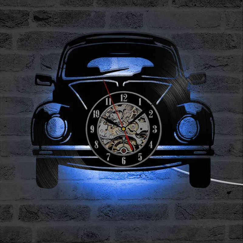 Forme de voiture LED Horloge Murale Design Moderne 3D Décoratif Horloges Suspendues avec 7 Couleurs LED Éclairage Mur Montre Décor À La Maison Silencieux H1230