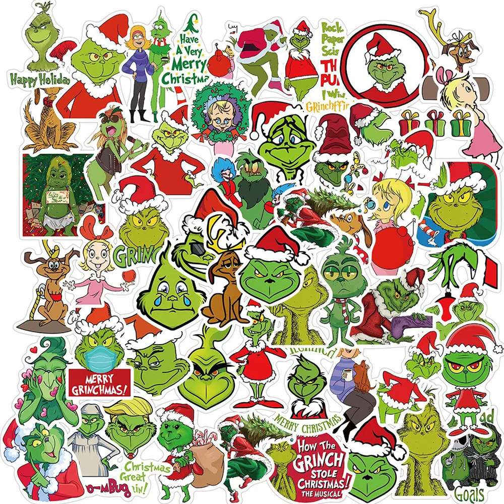 Hoe de Grinch Stal Christmas Cartoon Stickers laptop telefoon koelkast waterdichte graffiti -sticker sticker packs kind speelgoed2486105