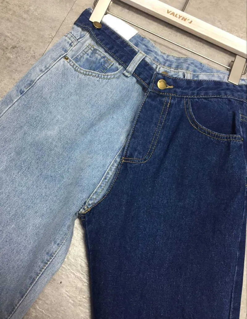 SuperAen Falsi Jeans Patchwork in Due Pezzi a Contrasto di Colore Donna Pantaloni Harem Capris a Gamba Larga 210922