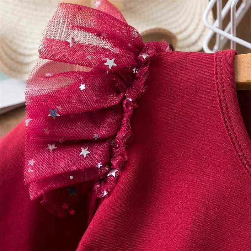 Girls Winter Dresses For Kids Long Sleeve Sequin Mesh Tulle Tutu Clothes Children Christmas Elegant Wedding Party Red Costume 211224