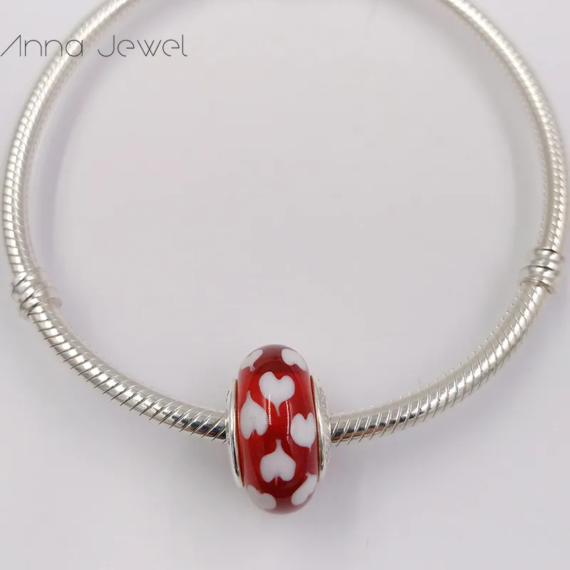 DIY Charm Bracelets ﾠbijoux pandora murano spacer pour bracelet faisant bracelet ROUGE ET BLANC COEUR perle pour femmes hommes cadeaux d'anniversaire fête de mariage ﾠ790948