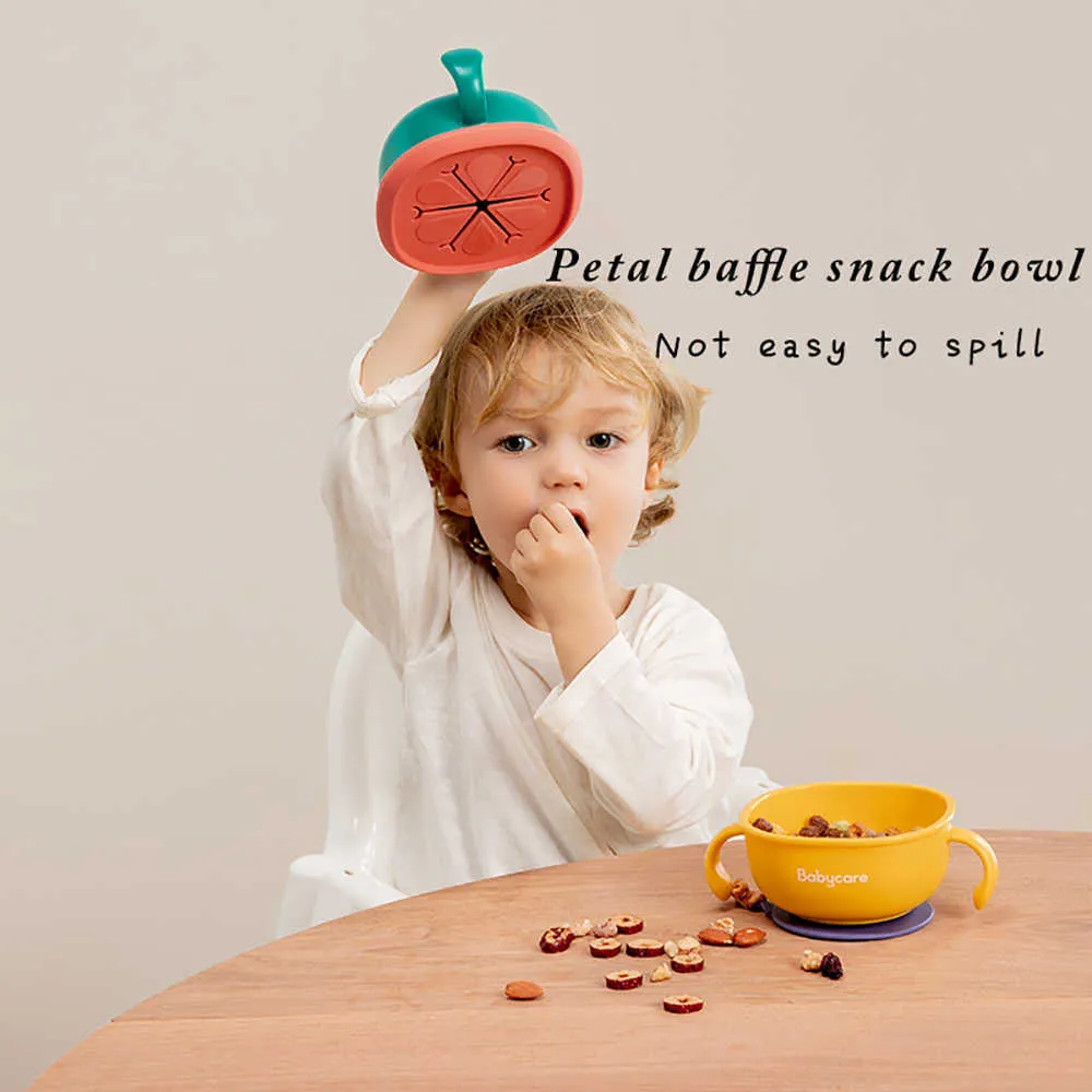 BC Babycare 3-in-1 Baby-Fütterungs-/Snack-/Suppenschüssel mit Strohhalm, Lerngeschirr für Kleinkinder, Sauggriff, Geschirr, Blütenblatt-Snack, 211026