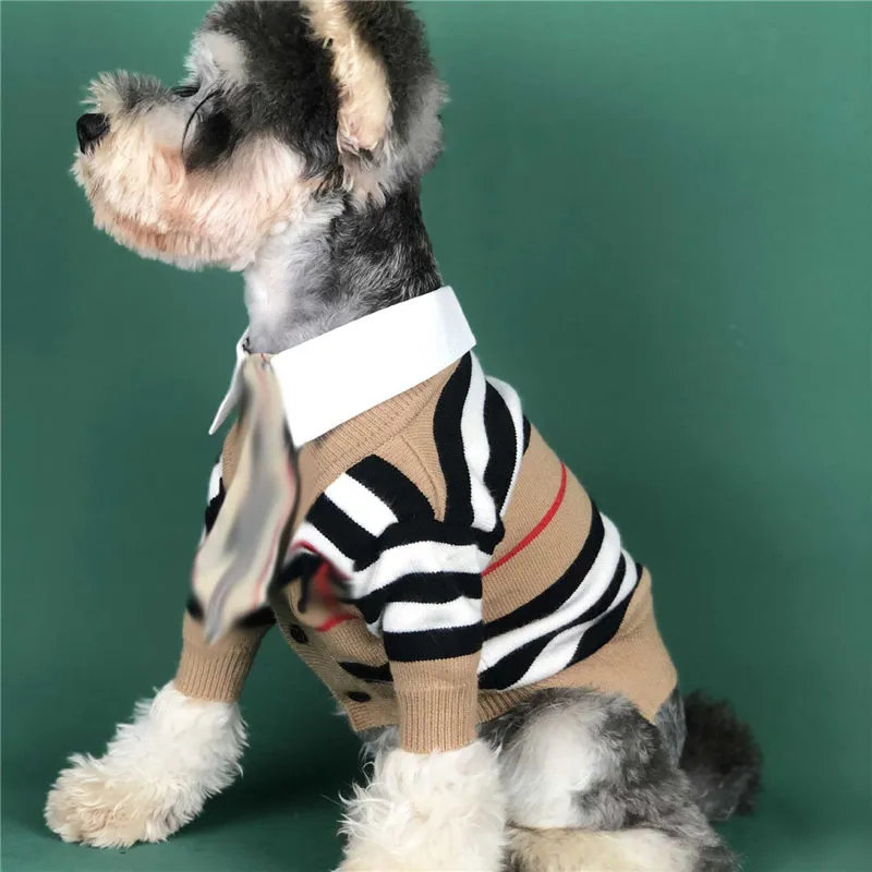 Listrado jaqueta para animais de estimação roupas clássico impresso design filhote de cachorro camisola vestuário schnauzer bulldog teddy roupas para cães coat1999