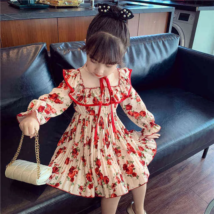 Kids Christmas Dress for Girls Summer Child Party Perform Birthday Dress Kids Princess Long Sleeve Vestidos Girls Flower Dresses G1218