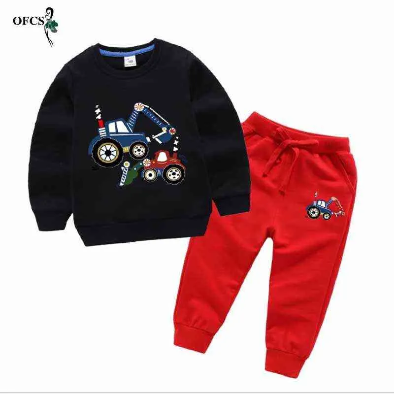 Mode Barn kostym Boys Girl Cartoon Suits Baby Sticka Pullovers Hoodies byxor 2st / set Spring Toddler Cotton Tracksuits! 211224