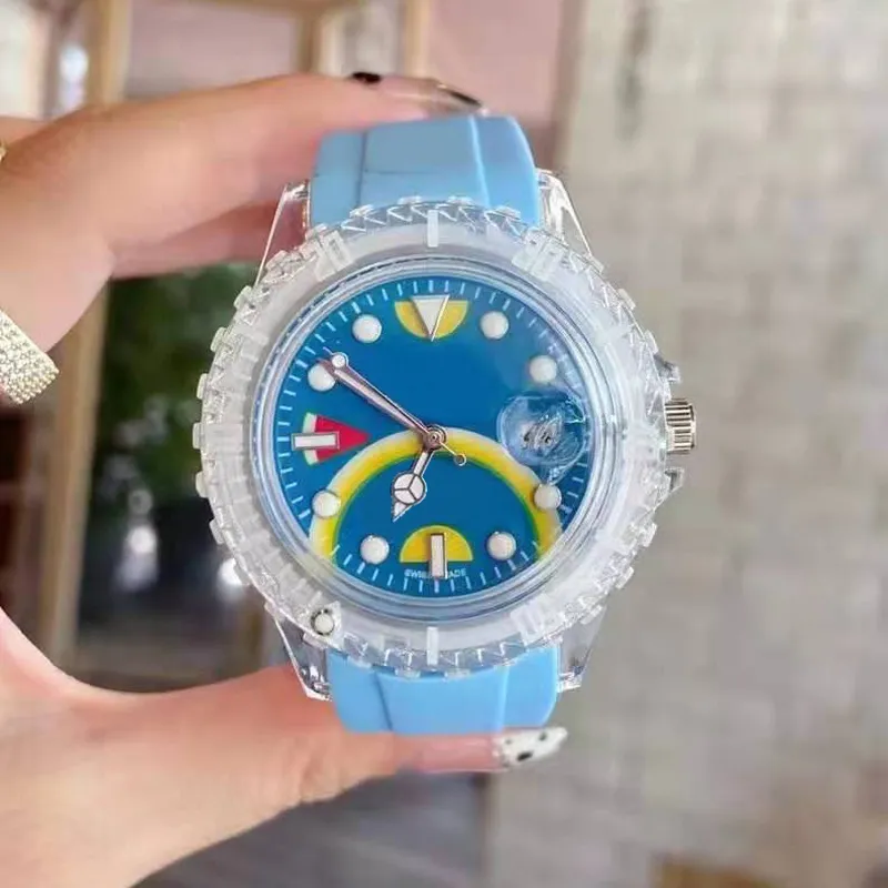 Brand Watches Women Girl Beautiful Transparent Case Style Rubber Strap Quartz Wrist Watch X2099369076