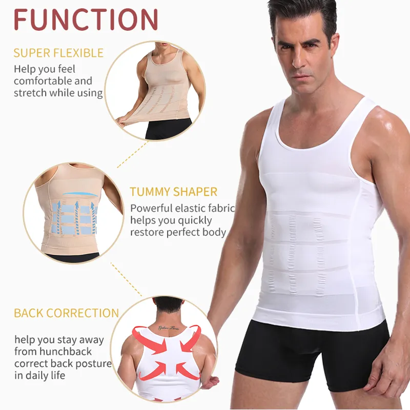 Men Slimming Body Shaper Waist Trainer Vest Tummy Control Posture Shirt Back Correction Abdomen Tank Top Shaperwear 3xl