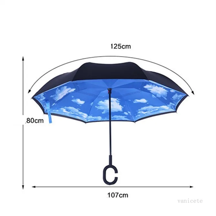 Parapluies inversés inversés Parapluie de voiture Coupe-vent Poignée de pluie inversée Parapluies Articles divers ménagers Expédition maritime T2I52313
