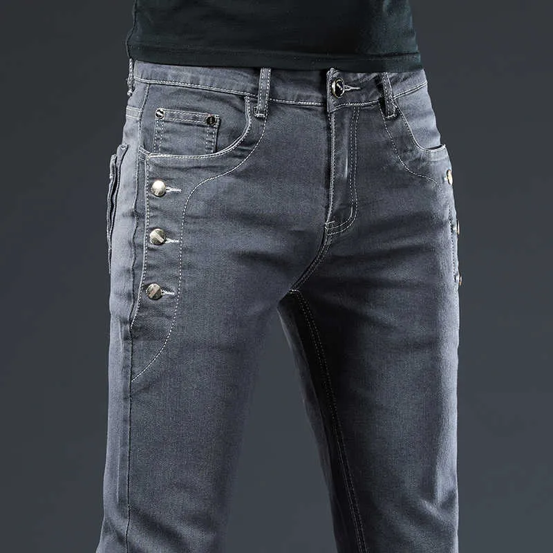 New Arrivals Jeans 2021 Spring Men Quality Casual Mężczyzna Dżinsy Spodnie Prosto Slim Fit Dark Grey Męskie Spodnie Yong Man, 8907 x0621