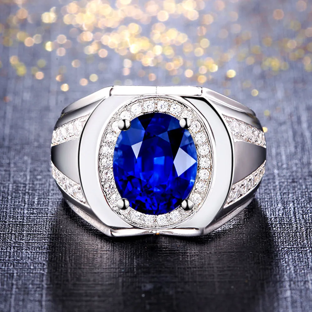 Sapphire Gemstones Blue Crystal Pierścionki dla mężczyzn Kobiety Cyrkon Diamenty Białe Złoto Srebrny Kolor Argent Biżuteria Bijoux Band Gifts