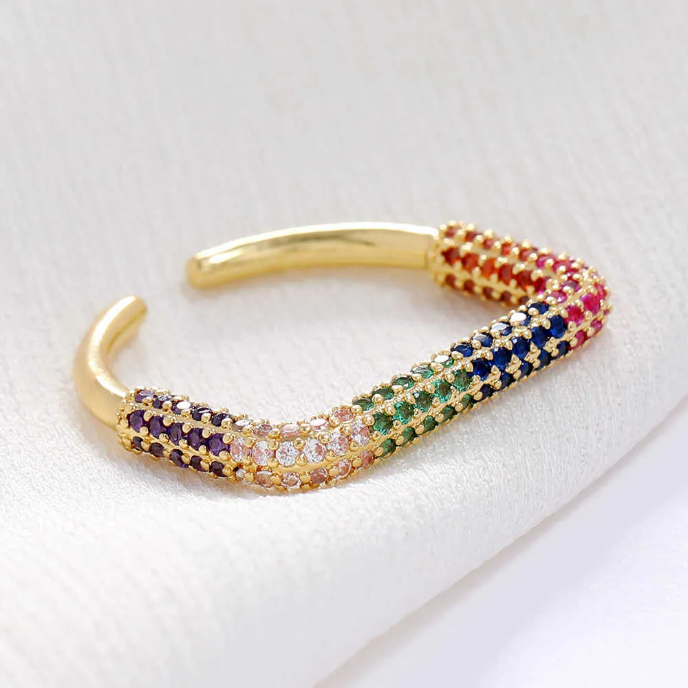 Luala geometrisk form uttalande ring för kvinnor unik design cz justerbar storlek kvinnor bröllop ring korea smycken ingen blekna x0715