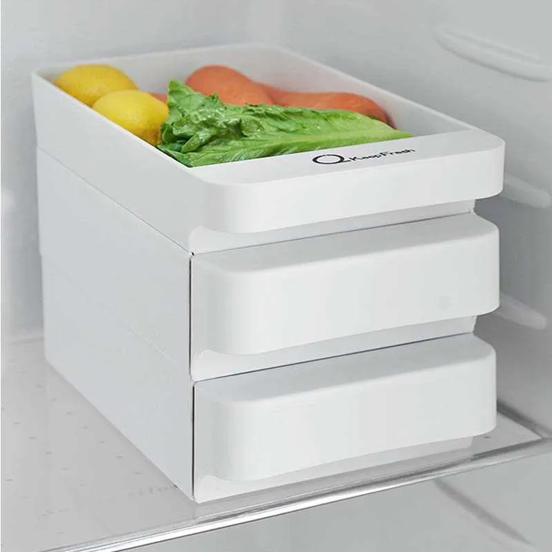 Food Organizer Egg Storage Box Refrigerator Fresh-keeping Kitchen Supplies Fruits and Vegetables Drawer Type Can Be Stacked 210922