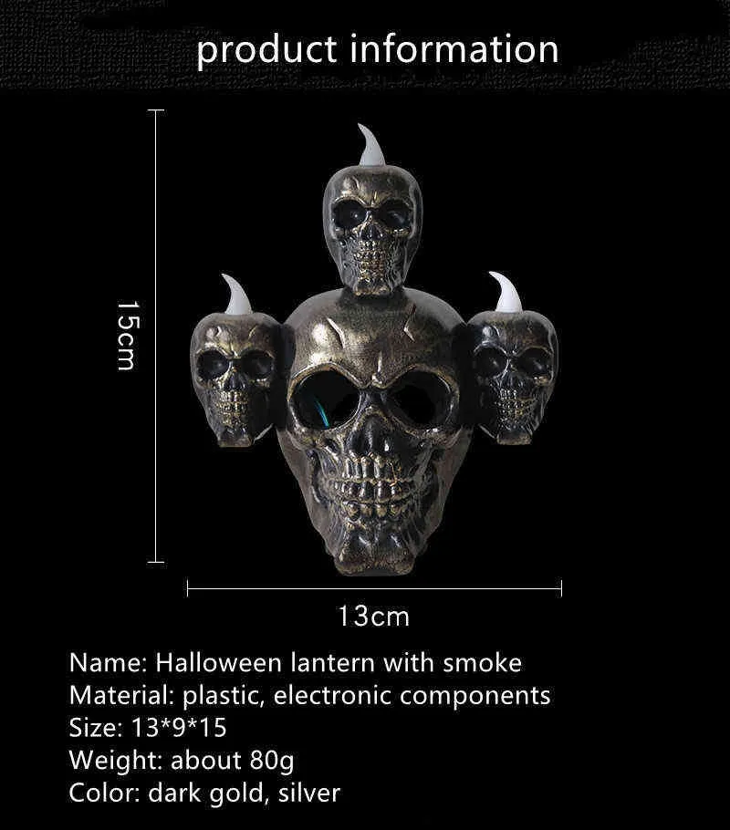 Producto de Halloween Humo Horror Cráneo Lámpara de cabeza Lámpara de calabaza LED Luz de vela electrónica Luz de vela encantada Decoración de la casa Accesorios 211216
