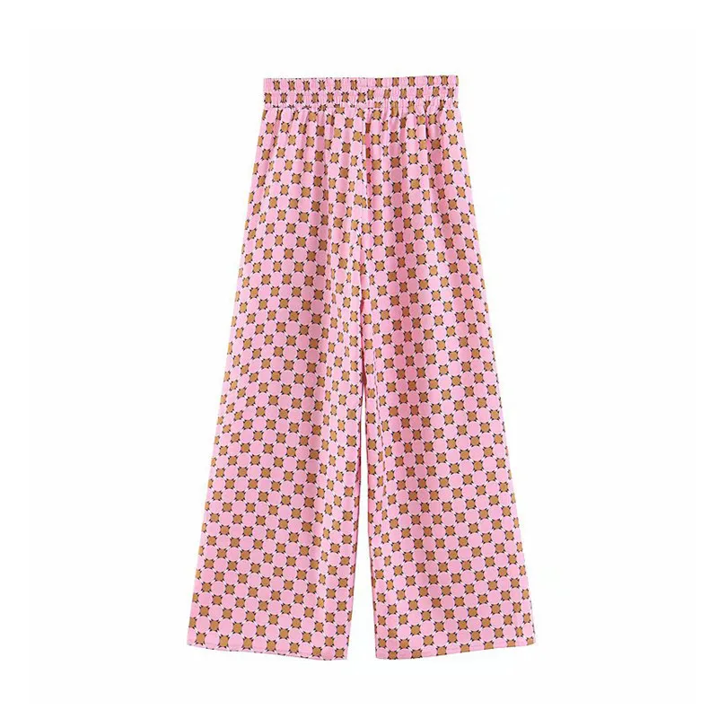 Kvinnor Vintage Dot Print Wide Ben Byxor Fickor Drawstring Tie Elastic Midja Ladies Streetwear Casual Trousers Mujer 210430