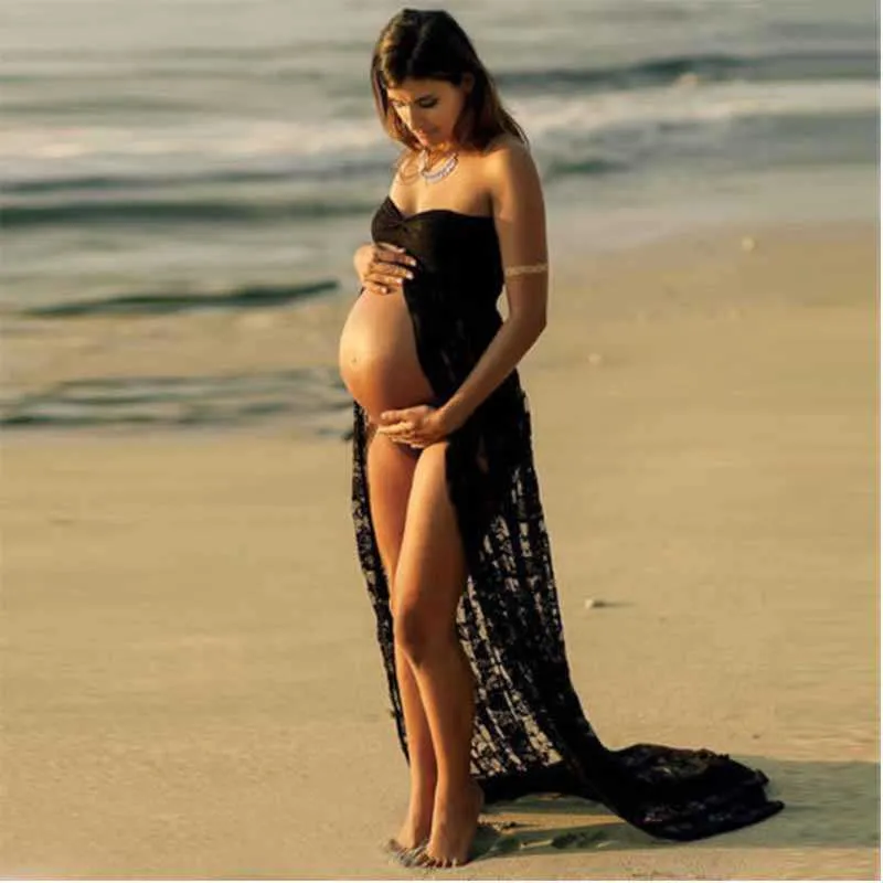 Maxi vestido de maternidad de encaje vestido de maternidad sesión de fotos de lujo vestido de embarazada de verano de talla grande Y0924