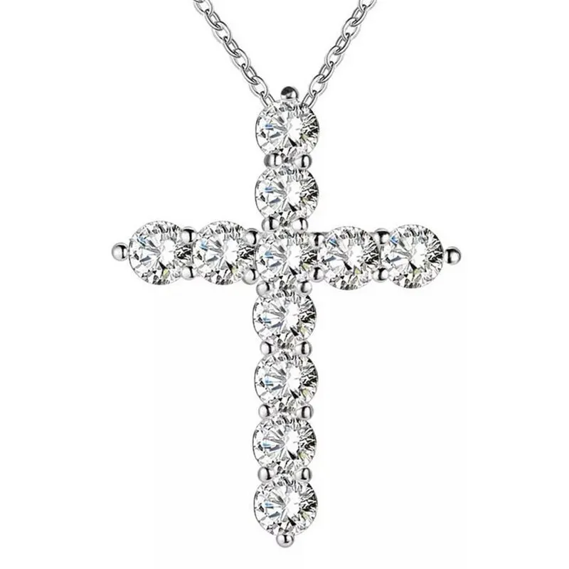 Brandneue Luxusschmuck 925 Sterling Silber Full Round Cut White Topaz CZ Diamond Cross Anhänger Party Beliebte Frauen Schlüsselbein Neck296y