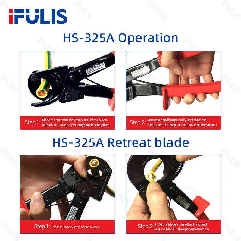 HS-520A 400mm2 Ratchet Cable Cutter Copper Aluminum Shear Tools Ratcheting Germany Design Wire Cut Cutting Pliers HS-325A 211110