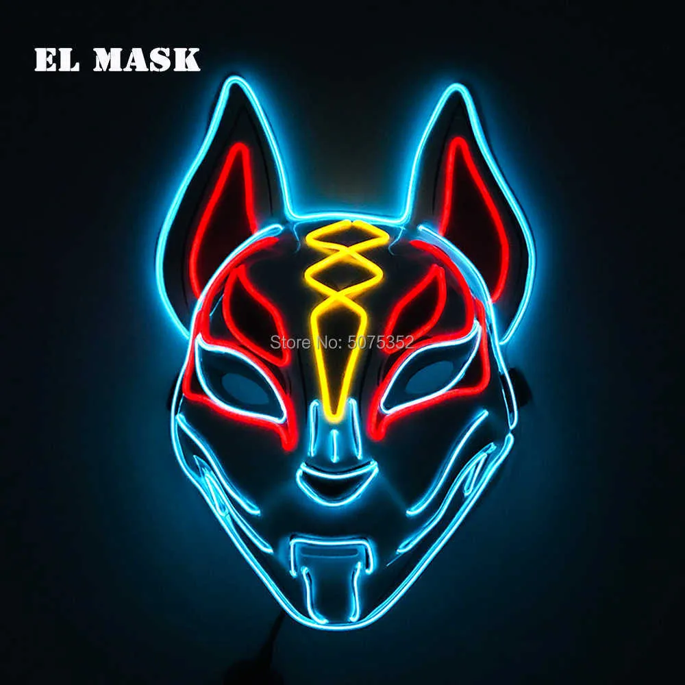 أنيمي Expro Decor Mask Fox Mask Neon LED Cosplay Mask Halloween Party Rave LED Mask Dance DJ Payday Props Q08067204550