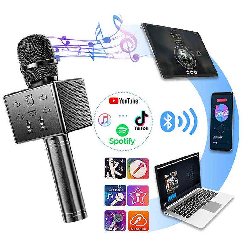 Microphones Kinglucky K8 Karaoke Microphone Machine Portable Wireless Karaoke Machine Handheld med LED -lampor för vän Chrismas Gift T220916