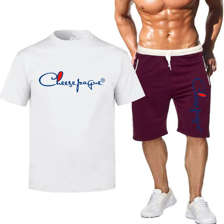 2021 Män Casual Set Mode träningsoverall Märke LOGO Print Sweat Suit Enfärgad Kortärmad T-shirt Shorts Set Man Sommar 2 STK Kostym