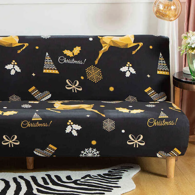 Christmas Deer Elastyczna sofa Pokrywa bez podgębnika Spandex Tight Wrap Składane Slipcover Meble Protector do salonu 211207