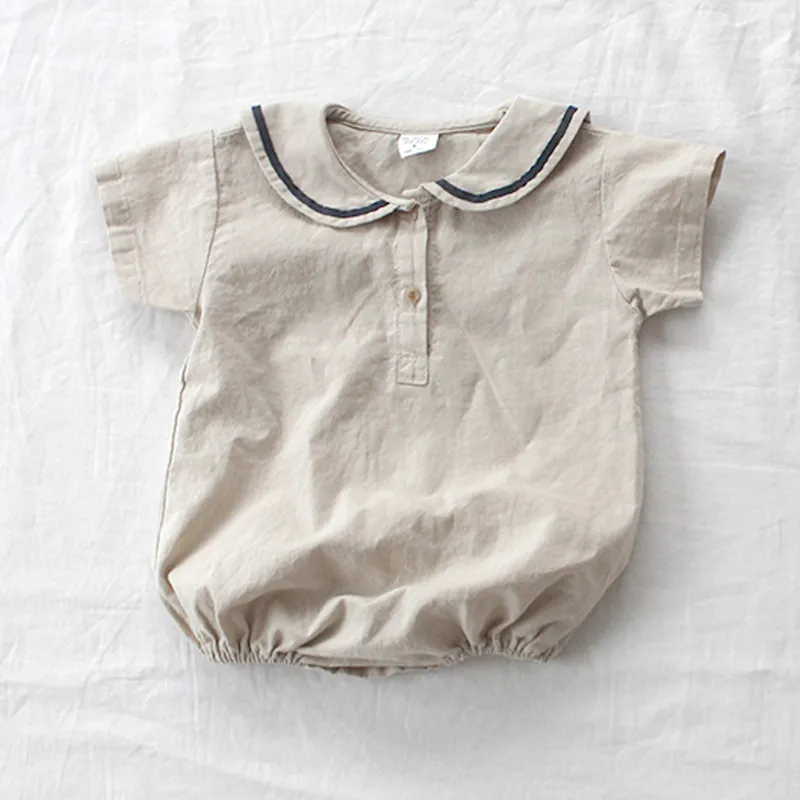 Baby Kleidung Sommer Junge Mädchen Overall Revers Nette Bodysuit Säugling Baumwolle Kurzarm Strampler 210515