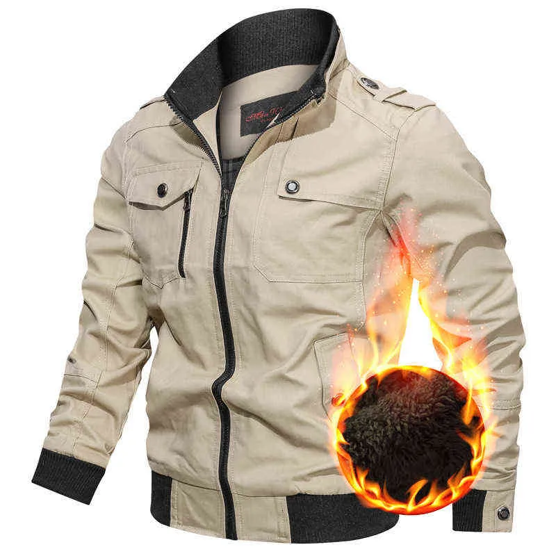 2020 hiver nouvelle veste hommes doublure en laine épais coupe-vent chaud veste militaire grande taille 4XL col montant multi-poches manteau hommes Y1109