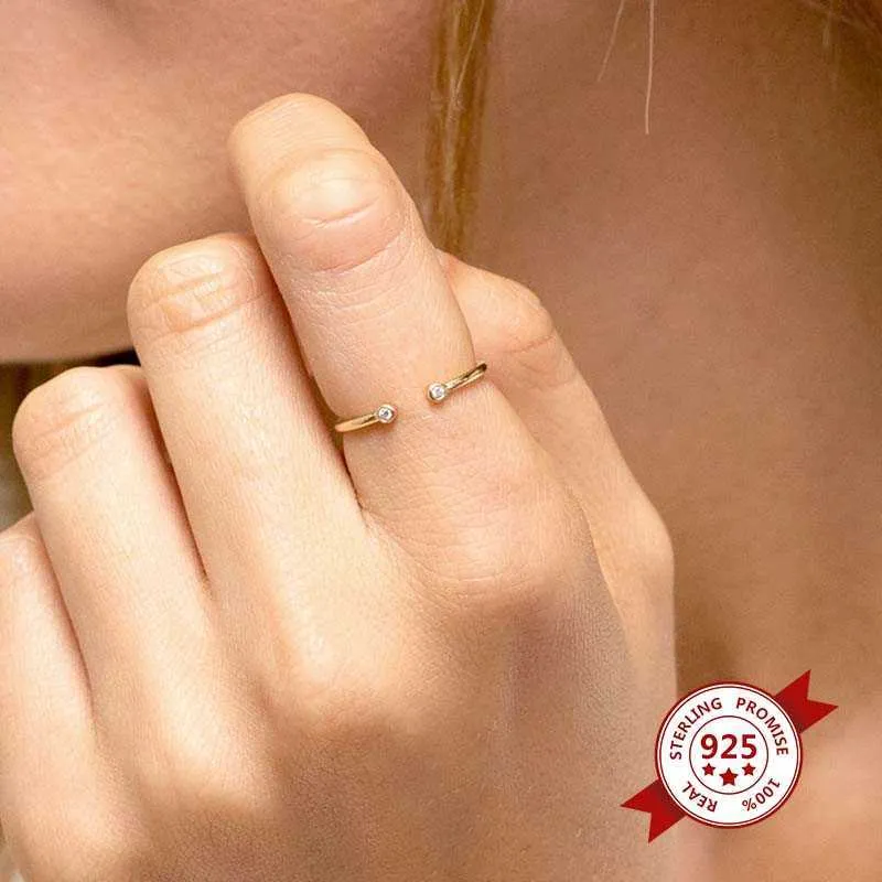 925 estilo coreano de prata redondo aberto anel de ouro tamanho 6/7/8 minimalismo moda jóias para mulheres aniversário anel de corte x0715