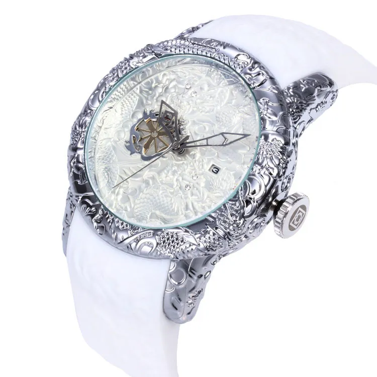 2021 TA sport casual diamanten kalender quartz herenhorloge draak totem persoonlijkheid wijzerplaat PU belt2709