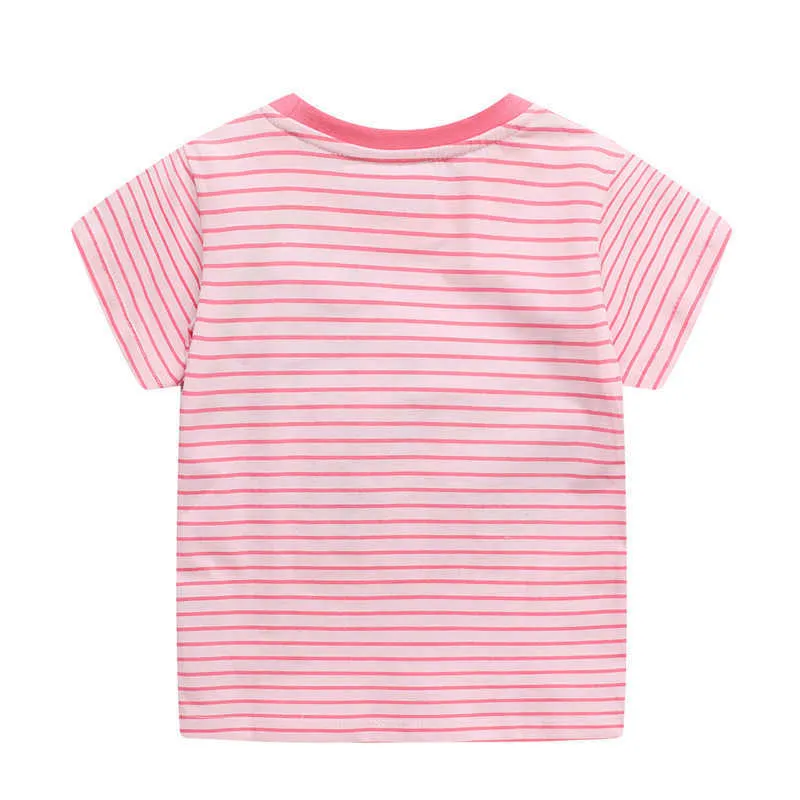 Hoppmätare Baby T-shirts för sommarflickor Bomullkläder Tecknad hästtryck Söt barns tees Toddler Toppar 210529