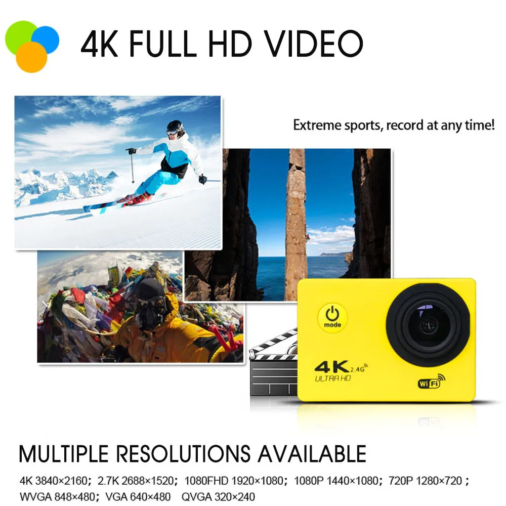 F60 / F60R Ultra HD 4K Caméra d'action WIFI 1080p HD 16MP GO PRO Style Casque Cam 30 mètres étanche Sports DV Caméra 210319