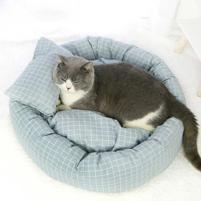 BBMF冬の暖かい猫のベッドハウスペットラウンジャーソファエッグタルト形PP綿の柔らかいぬいぐるみマットビッグバスケット210713