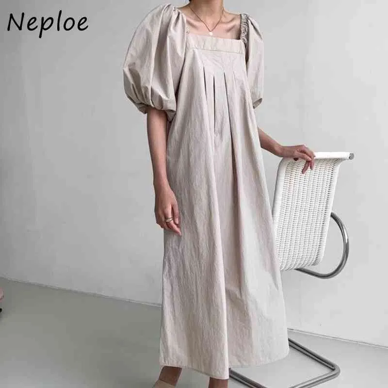 Square Collar Clavicle Exposed Sexy Dress Women Pullover Long Sleeve Loose Vestido High Waist Hip A Line Robe Summer 210422