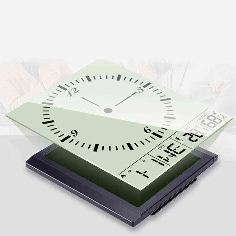 Цифровые настенные часы, будильник для домашнего декора для дома, большой ЖК-экран со временем / календарем / Дисплей температуры H1230