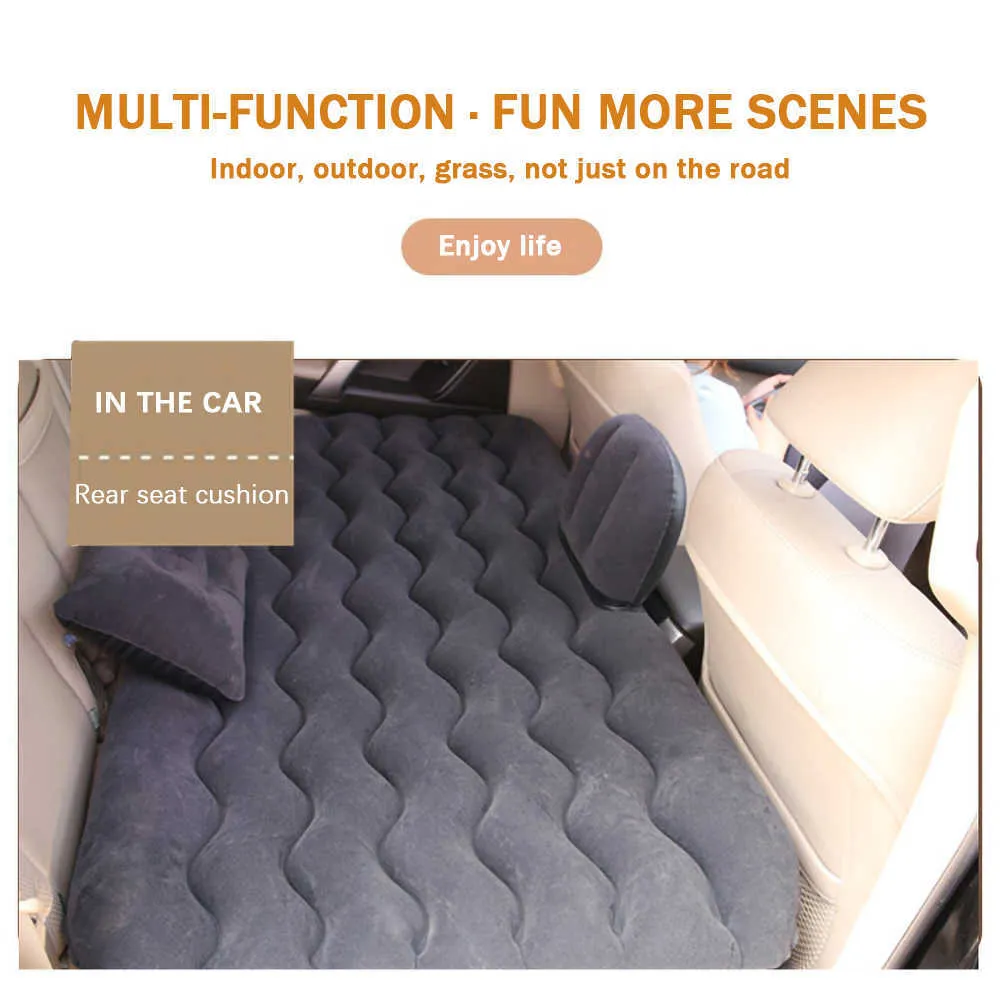 Portable Car Pneumatic Mattress Outdoor Camping inflatable Folding Sleep Bed Pillow Flocking Multifunctional Car Travelling Bed