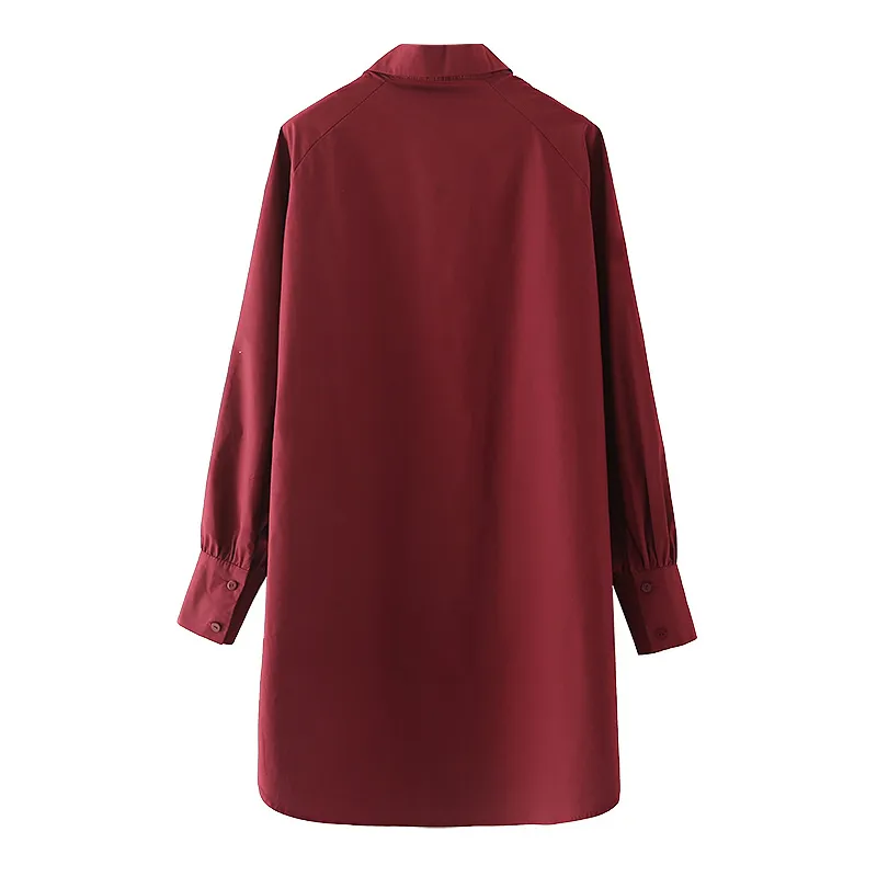VUWWYV rouge Streetwear surdimensionné chemises pour femmes Blouses printemps bouton femme à manches longues poches décontracté hauts 210430