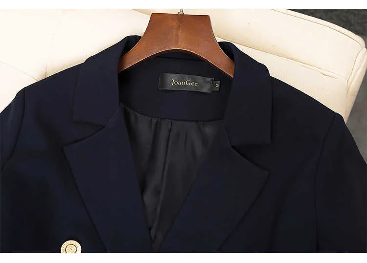 Printemps et automne dames costume de bureau élégant de haute qualité Double boutonnage Blazer veste féminin petit bleu 211019