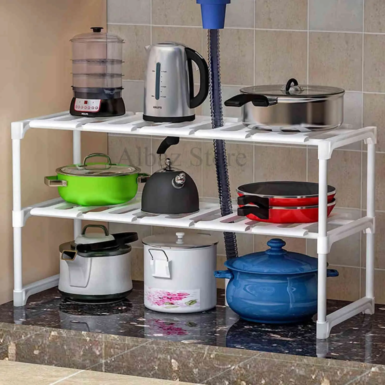 Para prateleira de cozinha Spice Rack Retrátil Armário de Armário Multifuncional Pot Kitchenware Drenagem 211112