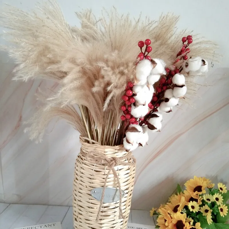 Wedding Flowers Dry Flower Bouquet Real Pampas Grass Decor Natural Dried Flowers Plants Party Home Decoration Table 210317