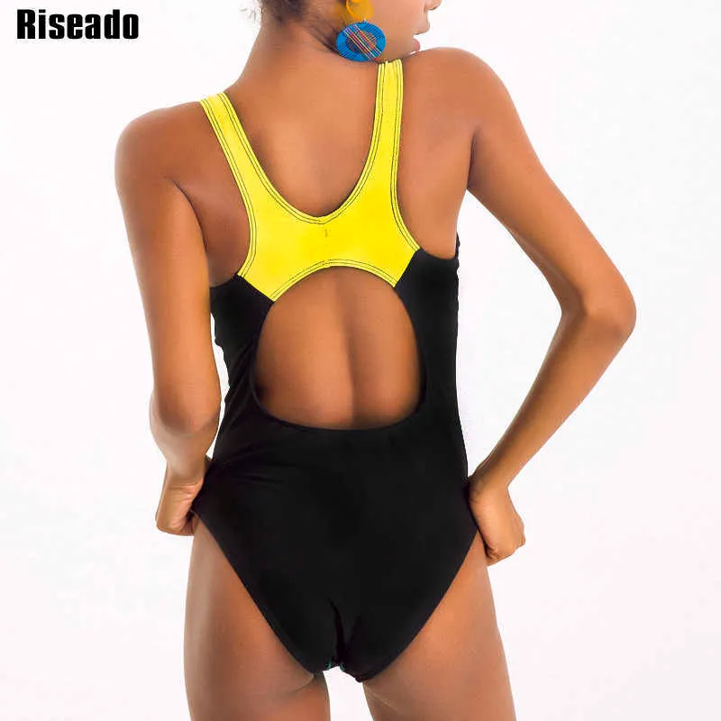 Riseado Sports Swimsuit Competition Swimwear Women Patchwork Swimming Suits for Racerback Bathing 210611