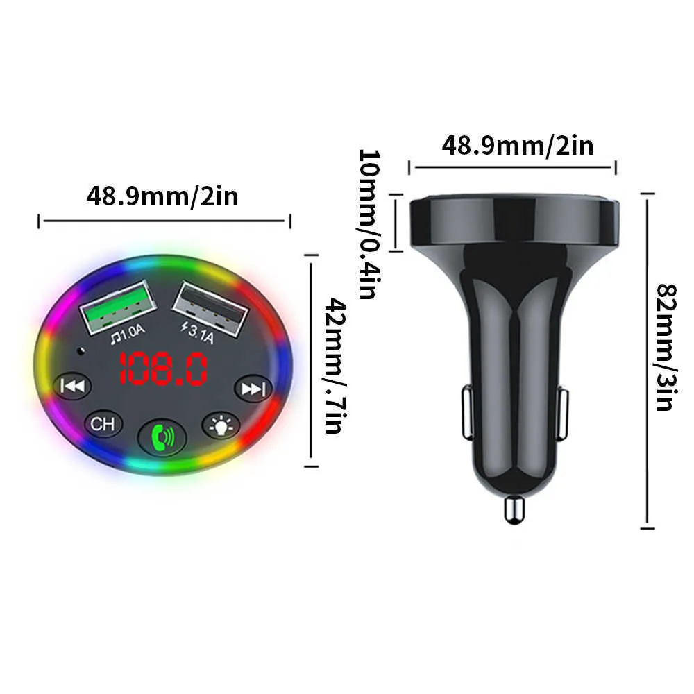 Автомобильный Bluetooth FM-передатчик 7 цветов со светодиодной подсветкой, автомобильное радио, MP3-плеер, атмосферный свет, аудиоприемник, USB-зарядное устройство244f