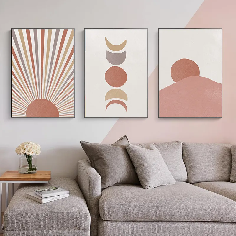 Póster de estilo nórdico, decoraciones minimalistas, pintura en lienzo, sol y luna, arte de pared abstracto, Cuadros impresos, decoración del hogar para sala de estar