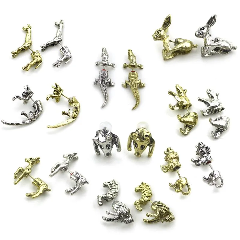 Vintage Stud Earrings Cute Giraffe Lion Cat Deer Horse Crocodile For Men Women Charm Jewelry Gift276z