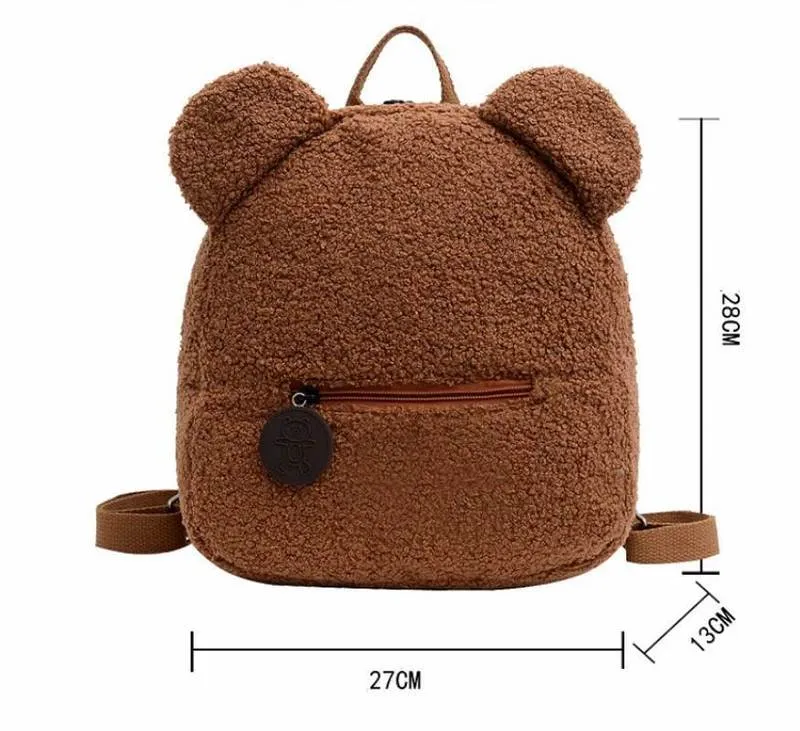 Cute Bear Shaped Kids Backpack School Bags For Women Girls Teenagers Children Casual Lovely Lamb Fleece Large Capacity Backpacks 220224