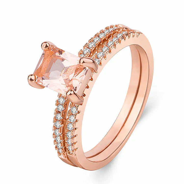 Mens Ringar Crystal 18K Rose Gold Plated Engagement Ring Set med Micro Zircon Lady Cluster Styles Band