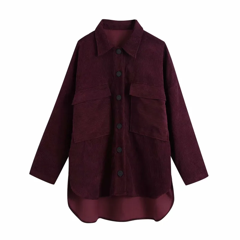 Vintage Woman Dark Purple Loose Soft Corduroy Suits Spring Autumn Casual Ladies Oversized Jackets Female Chic Short Skirts 210515