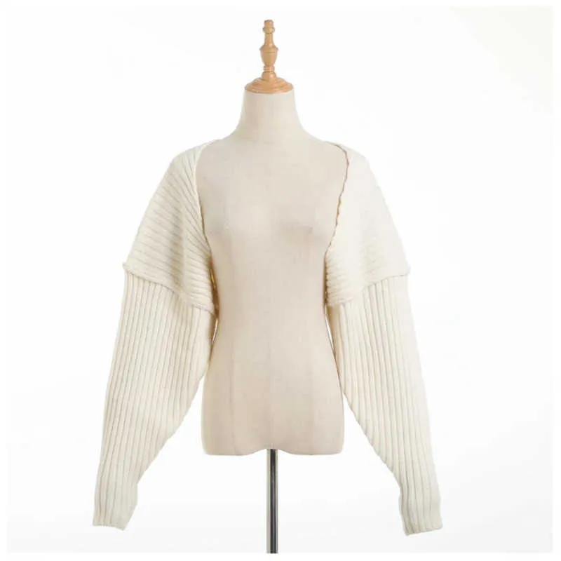 DEAT Herbst Frühling Frauen Stil Mode Temperament Fledermaus Ärmel Schal Ultra Kurze Casual Strickjacke Pullover RD670 210709