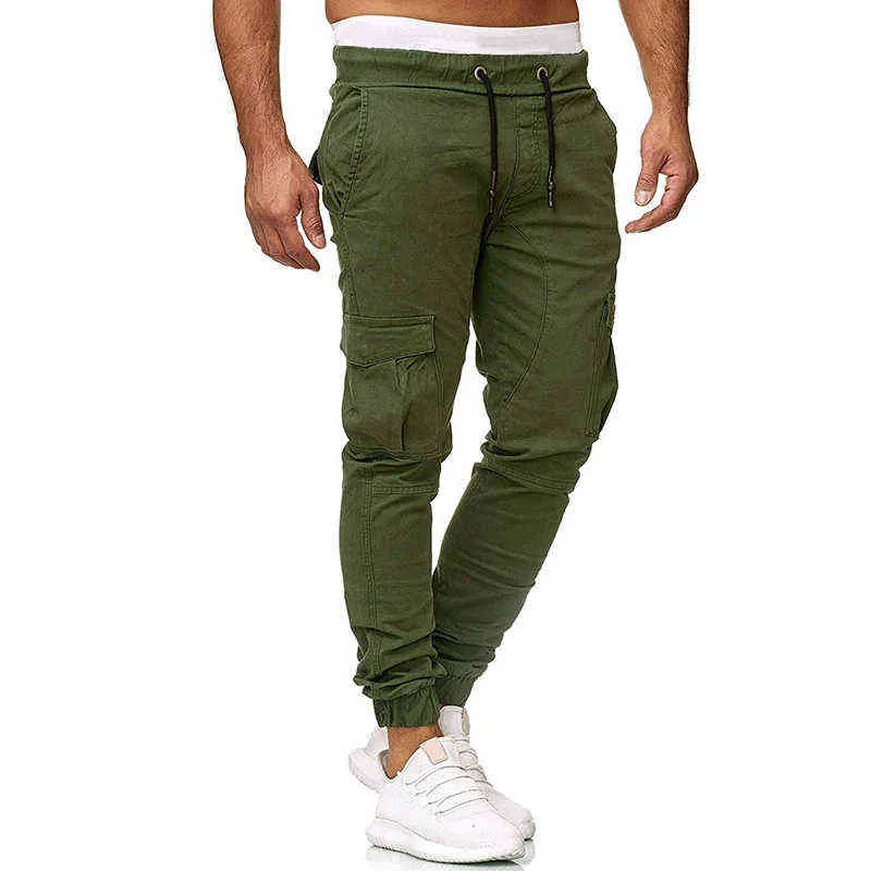 Moda Homens Basculador Calças De Tricô Fitness Mens Ao Ar Livre Ginásio Bodybuilding Roupas Outono Multi-bolso Casual Harem Cargo Calças H1223