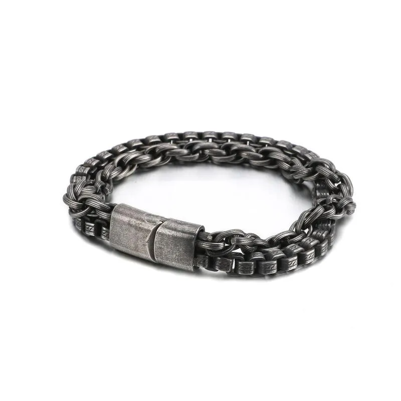 Link Chain Man Bracelets Store 220 11 mm ze stali nierdzewnej Retro Black Bransoletka podwójna warstwa Mężczyźni JB119218-KFC243C